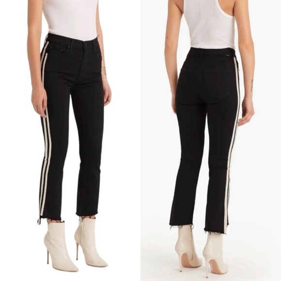 MOTHER Denim High Rise Insider Crop Step Fray Hem Jeans in Guilty Racer Stripe - Picture 1 of 16